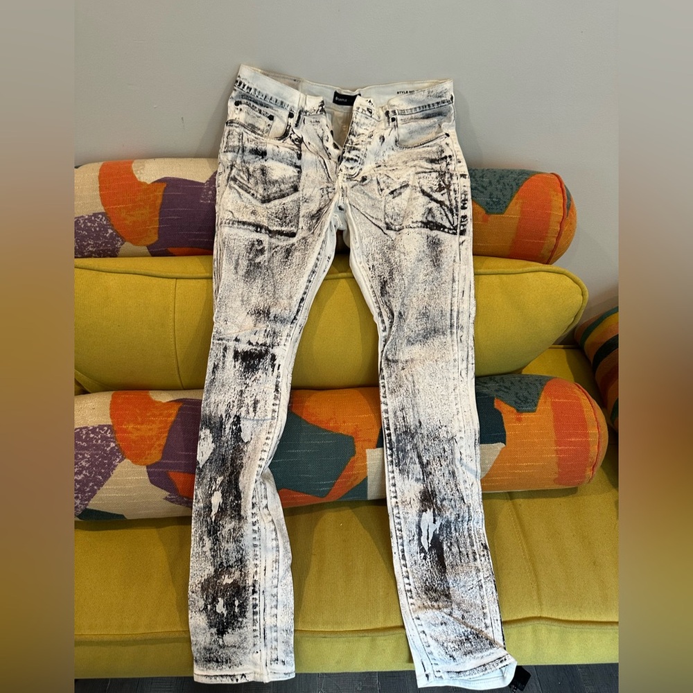 Men's Black and White Skinny Authentic Purple Jeans